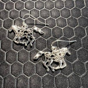 Horse Earrings with Scrolls 18K White Gold Plated